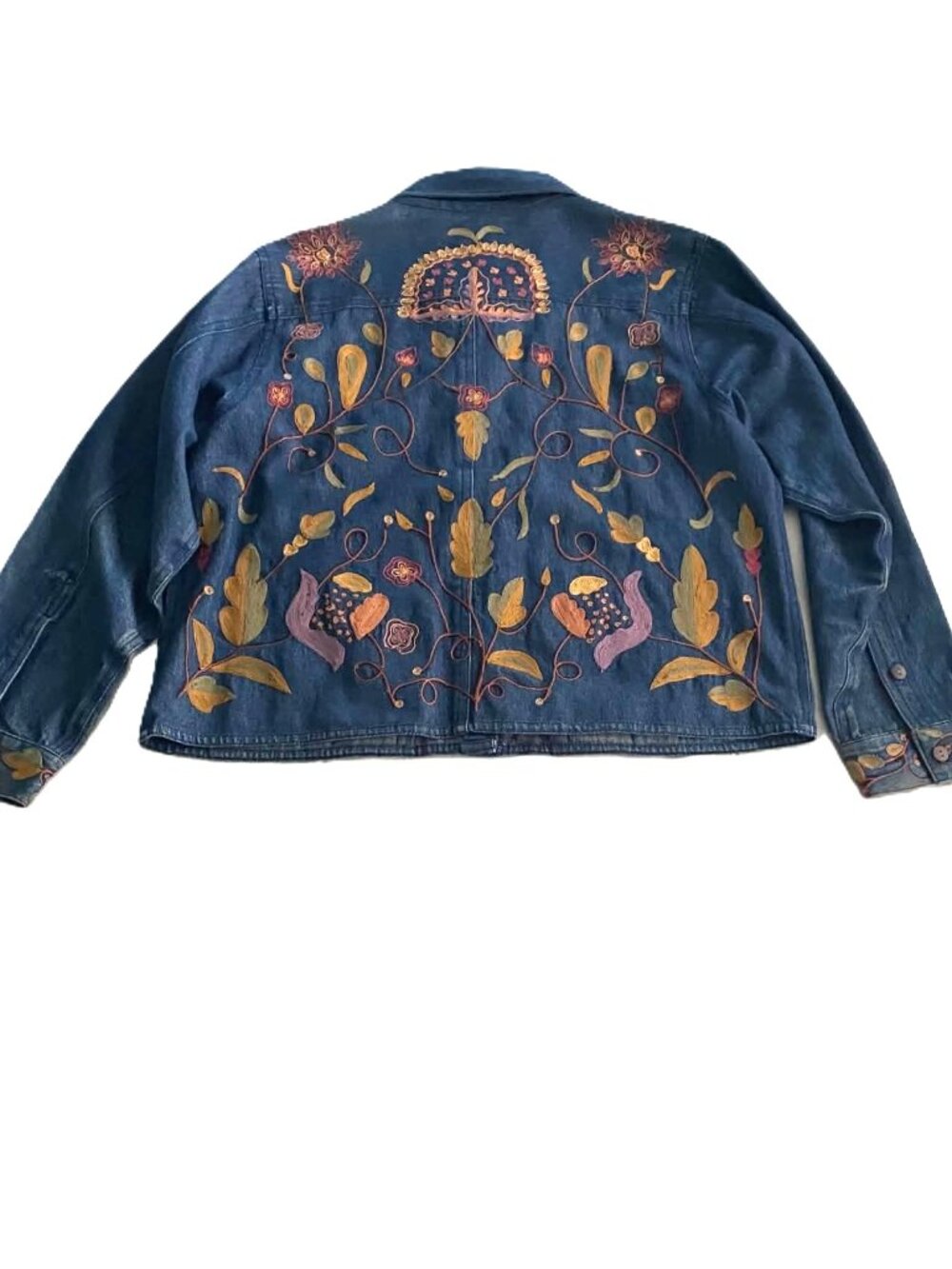April Cornell Embroidered Denim Jacket Women's M Floral Boho 100% Cotton - Picture 2 of 7